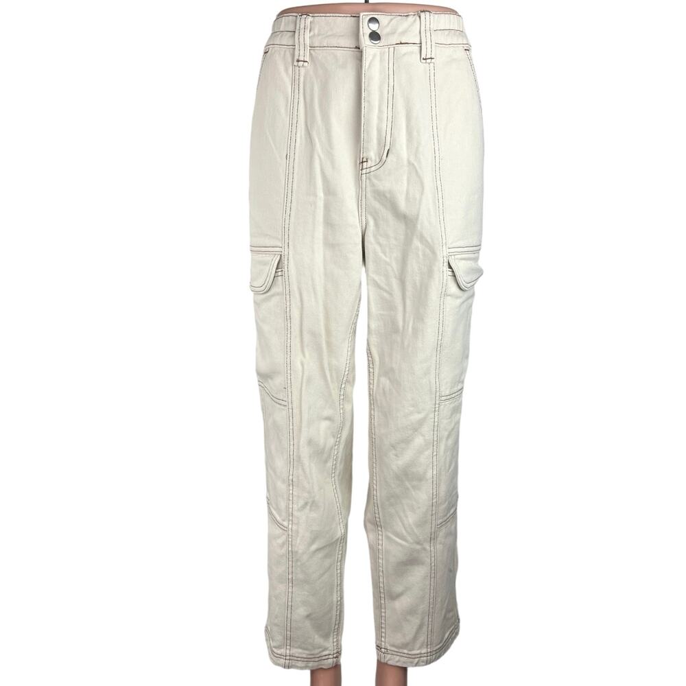 Pacsun Women's White Elastic Waist Relaxed Straight Leg Denim Cargo Jeans Size M